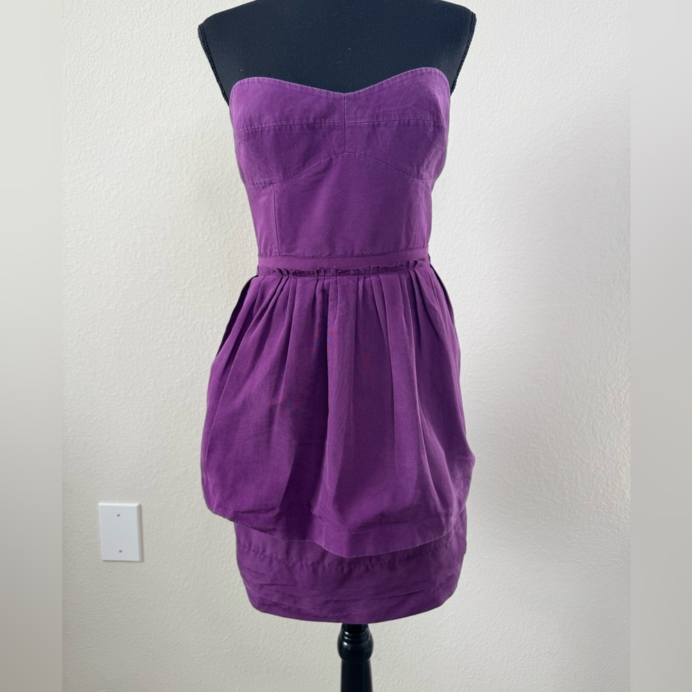 J.Crew Women’s Sz 10 Purple Strapless Peplum Dress‎ Cotton Silk Cocktail Party
